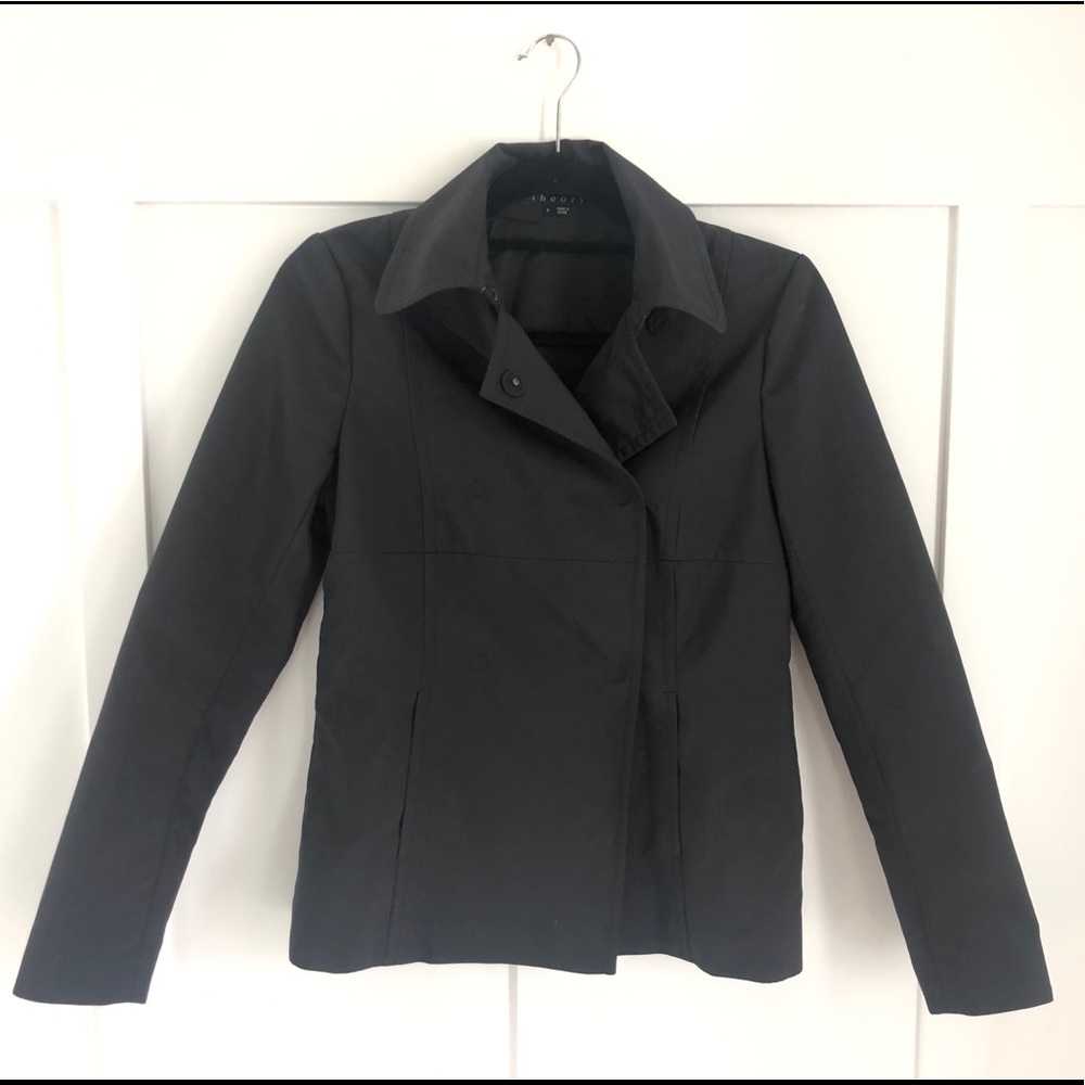 Theory Black Double Breasted Irene Rain Jacket